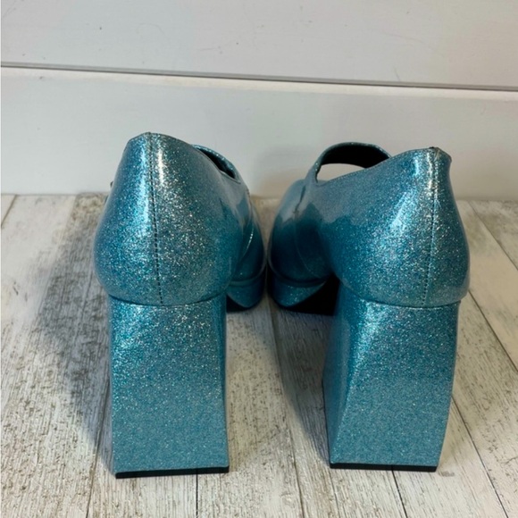 Gianni Bini Metallic Glitter Blue Platform Mary Jane’s - Picture 3 of 4